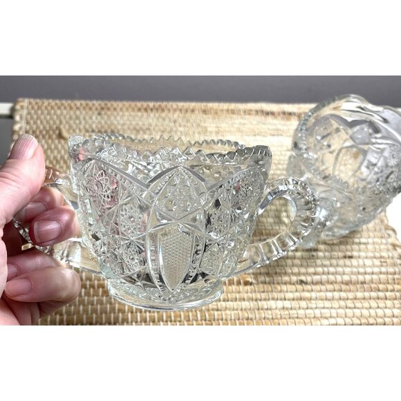 Vintage Glass Cream & Sugar Set Starburst & Stars Pattern - Picture 3 of 3